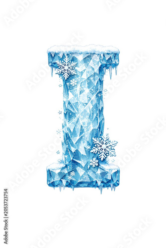 Ice snowflake letter I T shirt design vector illustration.