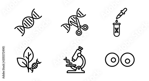 Tableau sur toile DNA Icons Set: Genetics, Biology, Science Research, Molecular Biology, Cell Divi