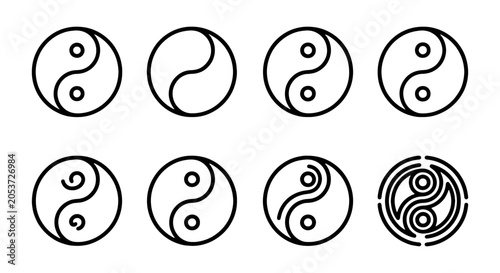Foto Yin Yang Symbols Collection, Taoism Icons, Balance and Harmony Vector Graphics,