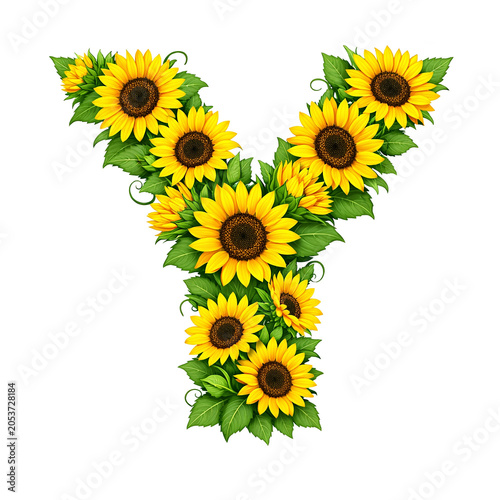 Sunflower letter Y T shirt design vector illustration.
