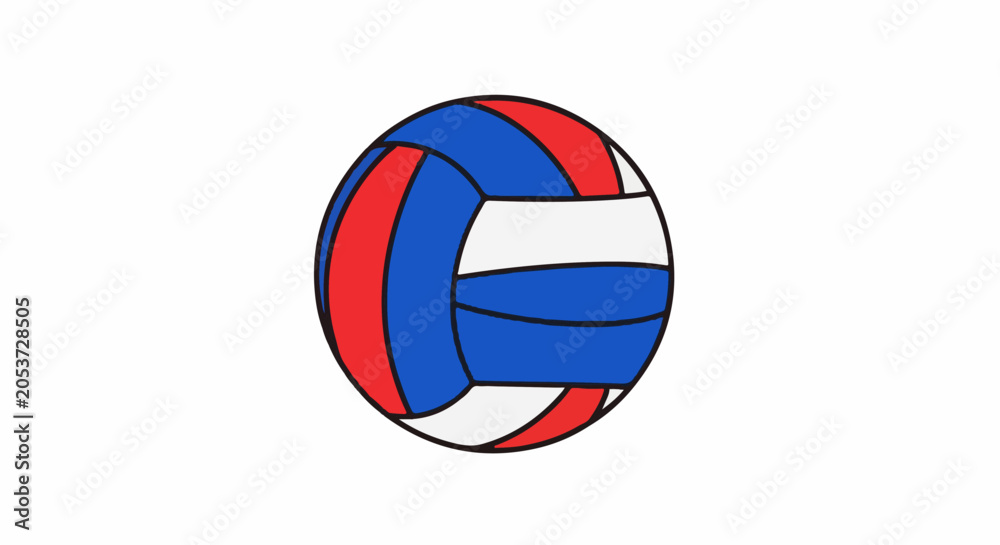 Naklejka premium A simple drawing of a volleyball with red, white, and blue panels on a white background