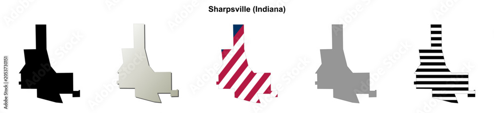 Obraz premium Sharpsville (Indiana) blank outline map set