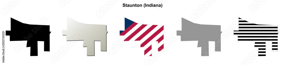 Obraz premium Staunton (Indiana) blank outline map set