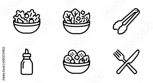 Salad Icons Set, Healthy Food Vector Graphics, Fresh Ingredients Meal Icons