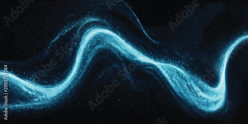 Wavy abstract stream of glowing blue particles in motion with particle abstract futuristic connection movement background artistic ethereal wallpaper electric astronomy
