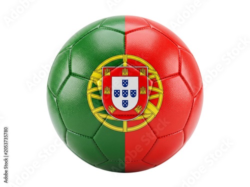 Soccer Ball with Portugal Flag Crest Design, Glossy Leather Texture, Isolated on White Background for Sports and Training Concepts