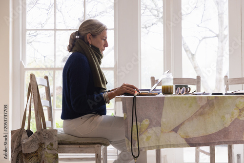 adult woman using laptop computer at home