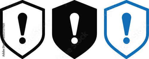 Obraz na płótnie Warning shield icon with exclamation mark in three color styles