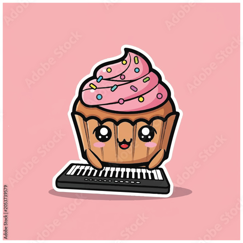 Quadro su tela Cartoon cupcake with pink frosting.