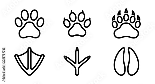 Animal Paw Prints, Bird Footprints, Hoof Marks Vector Icons Set