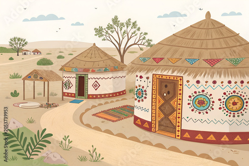 Kutch cultural landscape  clean vector illustration