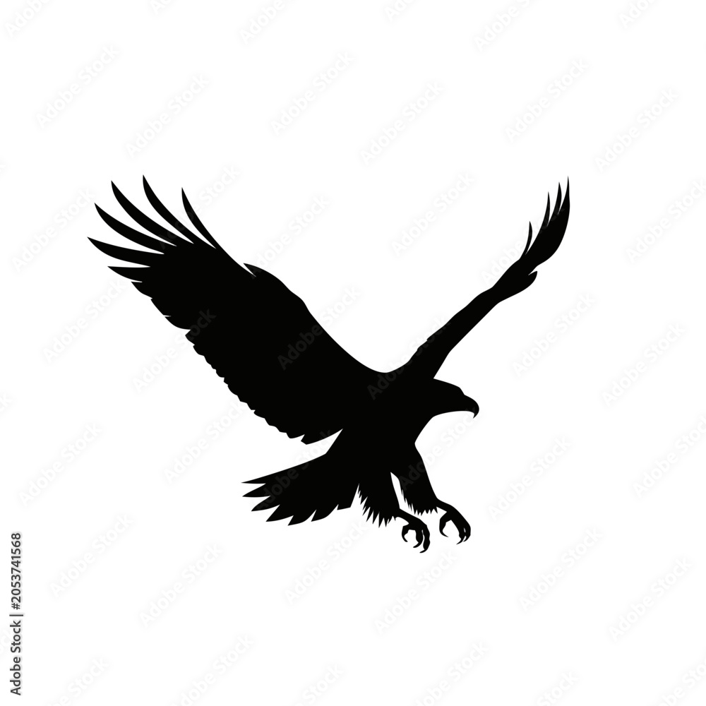 Fototapeta premium Black eagle silhouette, flying bird icon, wildlife symbol, vector graphic