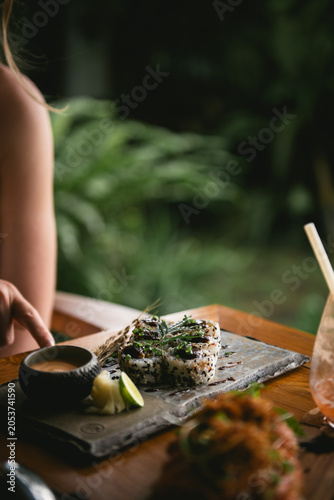 Gourmet Seafood Appetizer on Stone Plate