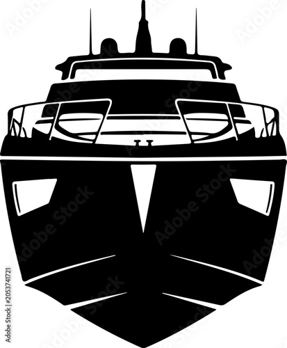 Luxury yacht, boat, vessel, nautical icon, black silhouette, vector graphic