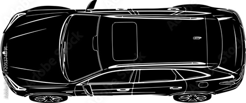 Car, vehicle, top view, black, illustration, line art, automotive, transportation, icon