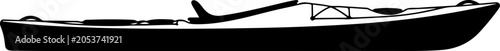 Black kayak silhouette, vector boat icon, water sports graphics, outdoor recreation symbol