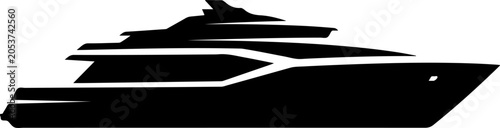 Luxury yacht, boat, silhouette, vector icon, nautical symbol, black and white