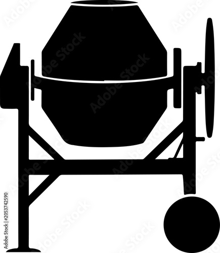 Cement mixer, construction equipment, industrial machine, black icon