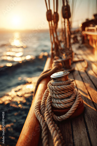 Close of a rope cleat on sailboat generated.AI