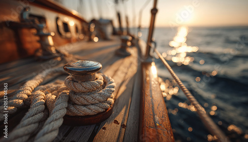 Close of a rope cleat on sailboat generated.AI