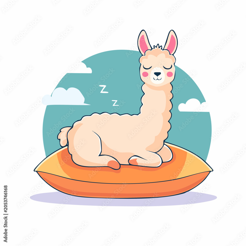 Naklejka premium Cute Sleeping Llama on Pillow Illustration