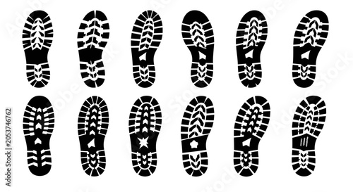 Black boot footprint tread patterns for tracking and forensics