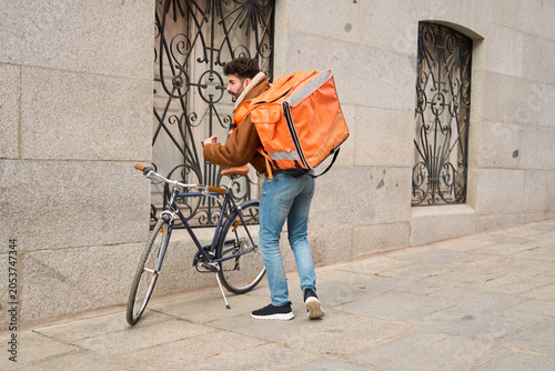 Εκτύπωση καμβά Delivery courier cycling in urban gig economy