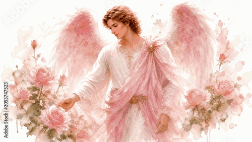 Schilderij op canvas Heaven Whisper Gentle Angel isolated watercolor vector illustration svg