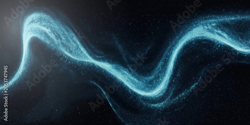 Fotografi Swirling blue energy wave with particle dust abstract particles background techn