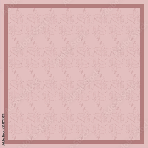 Abstract Geometric Floral Scarf Pattern: Luxury Traditional Damask Lace Mandala and Vintage Paisley Ornaments Frame Layout with Central Copy Space for Trendy Hijab Fashion Textile Print Soft Pink