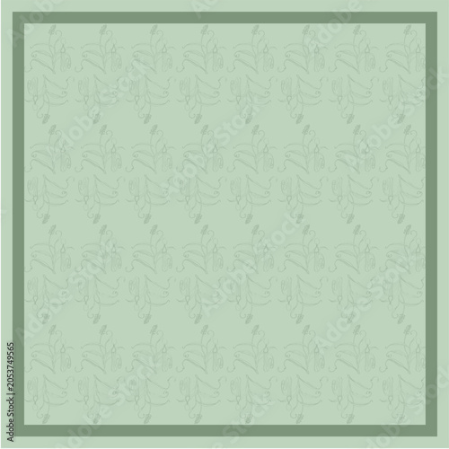 Abstract Geometric Floral Scarf Pattern: Luxury Traditional Damask Lace Mandala and Vintage Paisley Ornaments Frame Layout with Central Copy Space for Trendy Hijab Fashion Textile Print Sage Green