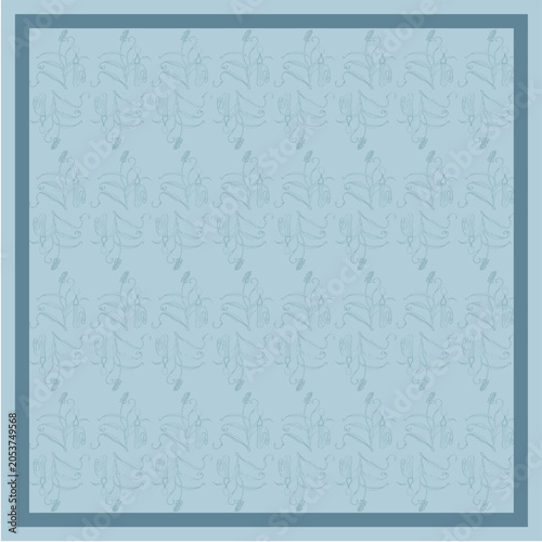 Abstract Geometric Floral Scarf Pattern: Luxury Traditional Damask Lace Mandala and Vintage Paisley Ornaments Frame Layout with Central Copy Space for Trendy Hijab Fashion Textile Print Soft Blue