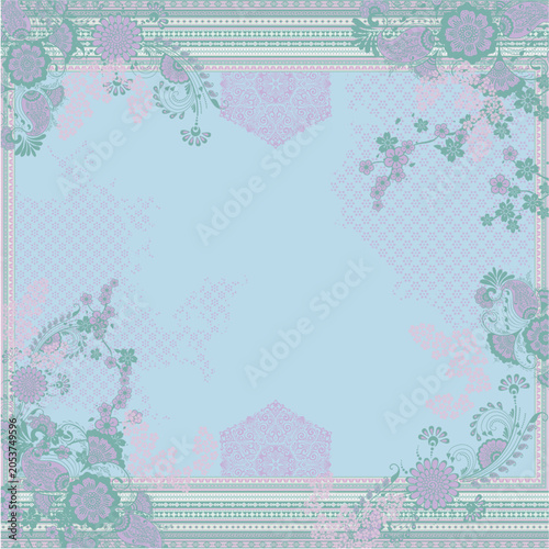 Abstract Geometric Floral Scarf Pattern: Luxury Modern Liquid Marble Swirls and Fluid Metallic Veins Texture with Dynamic Wavy Ripples for Trendy Hijab Fashion Textile Print Soft Blue