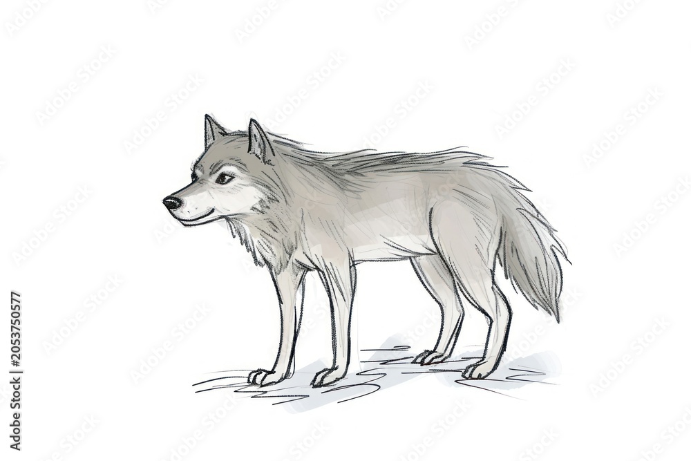 Fototapeta premium Hand-drawn sketch wolf drawing animal mammal.