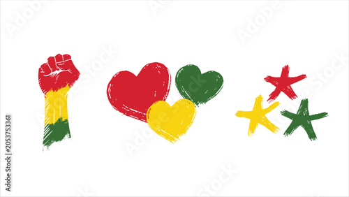 Juneteenth flag colored hearts symbol for national celebration handdrawn illustration