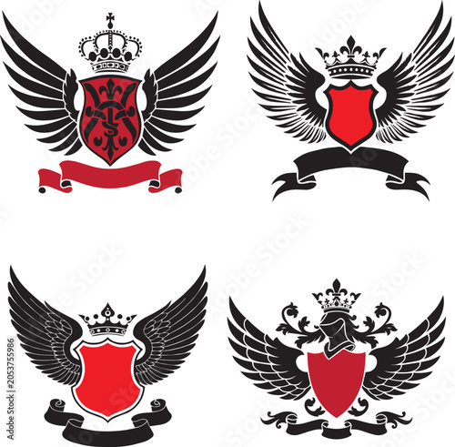 Classic Red Heraldic Badge and Blank Coat of Arms Template Bundle