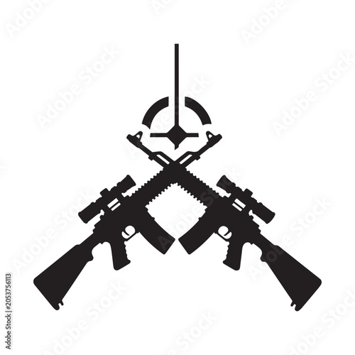 Canvas Print Crossed Sniper Rifles Shooting Target Vector Emblem and Tactical Marksman Logo