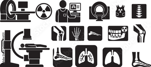 Bild auf Leinwand X ray medical imaging icon set collection with radiology scanner diagnostic heal
