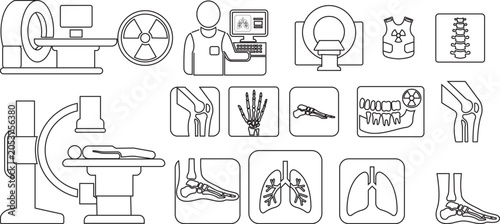 Bild auf Leinwand X ray medical imaging icon set collection with radiology scanner diagnostic heal