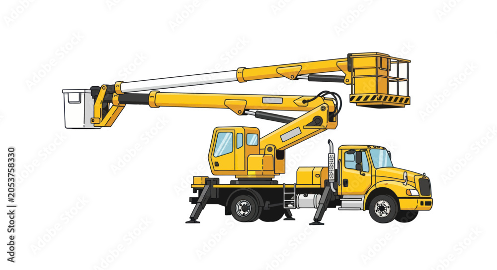 Obraz premium Industrial cherry picker truck with extendable boom arm