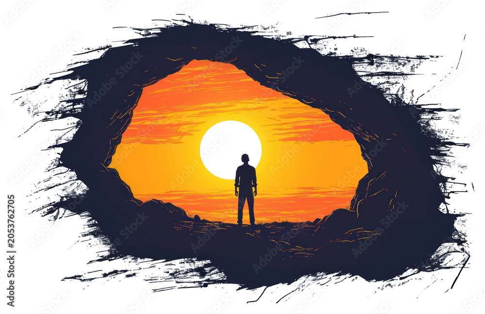 Fototapeta premium PNG Sunset through a cave silhouette outdoors drawing.