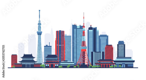 Foto Tokyo city skyline featuring iconic towers and traditional temples