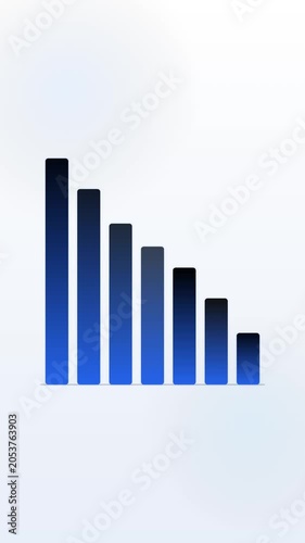 Animated vertical bar chart showing downward negative trend and declining business metrics on a light background