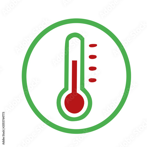 Digital thermometer icon showing elevated body temperature in green circle.