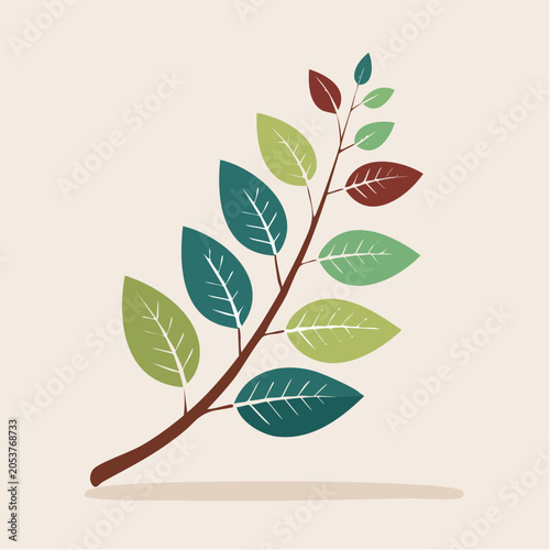 Stylized Branch with Colorful Leaves