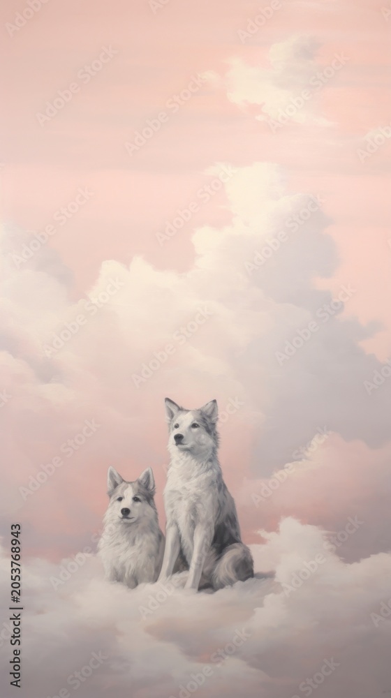 Fototapeta premium Dogs on pastel cloud sky mammal animal pet.