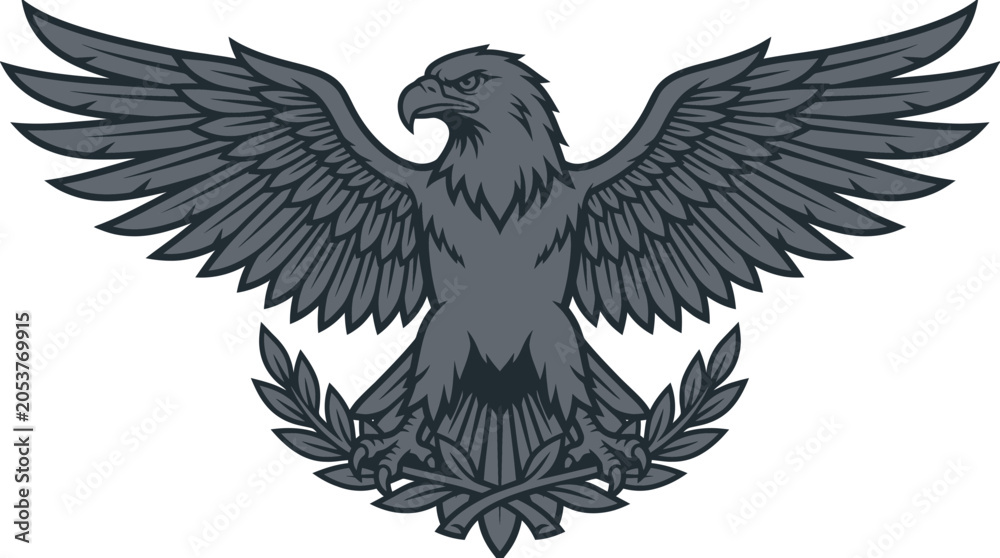 Fototapeta premium Majestic eagle with spread wings perched on a laurel wreath
