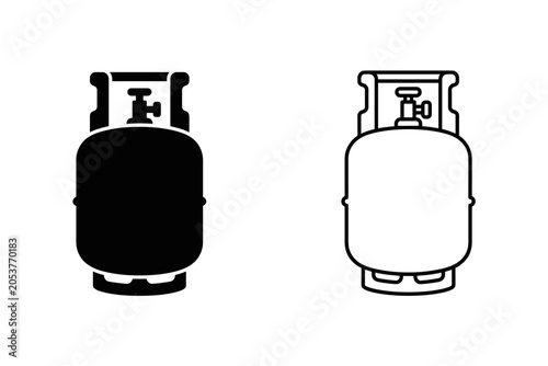 Two gas cylinders, one solid black icon and one outline icon, isolated on white