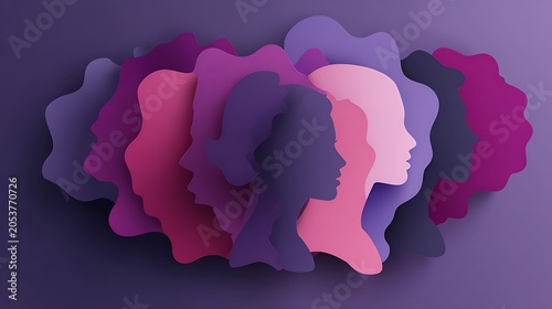 Abstract 3d geometric shapes in purple pink and gray on white background