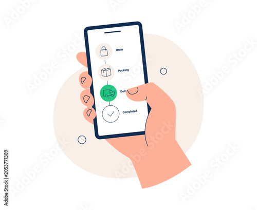 Order delivery concept. Tracking progress, logistics management, and package status updates in mobile app. Vector flat illustrations isolated on a white background.
